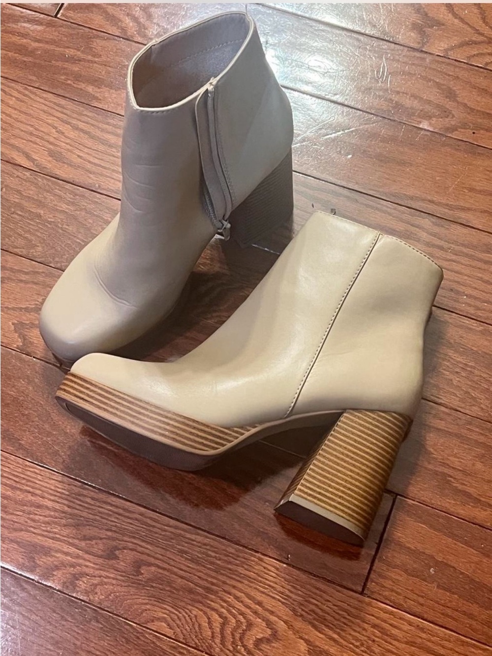 True Craft Beige Platform Block Heel Ankle Boots
